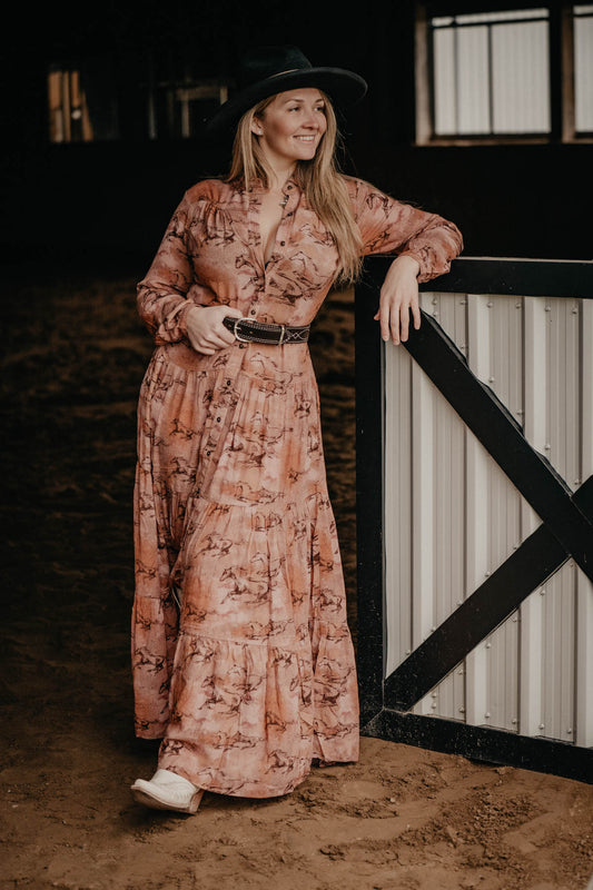 'Gallop Away' Ariat Horse Print Maxi Dress (One L Only)
