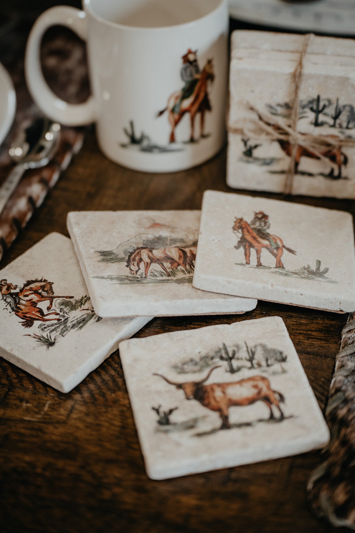 Cowhide Texas Coasters