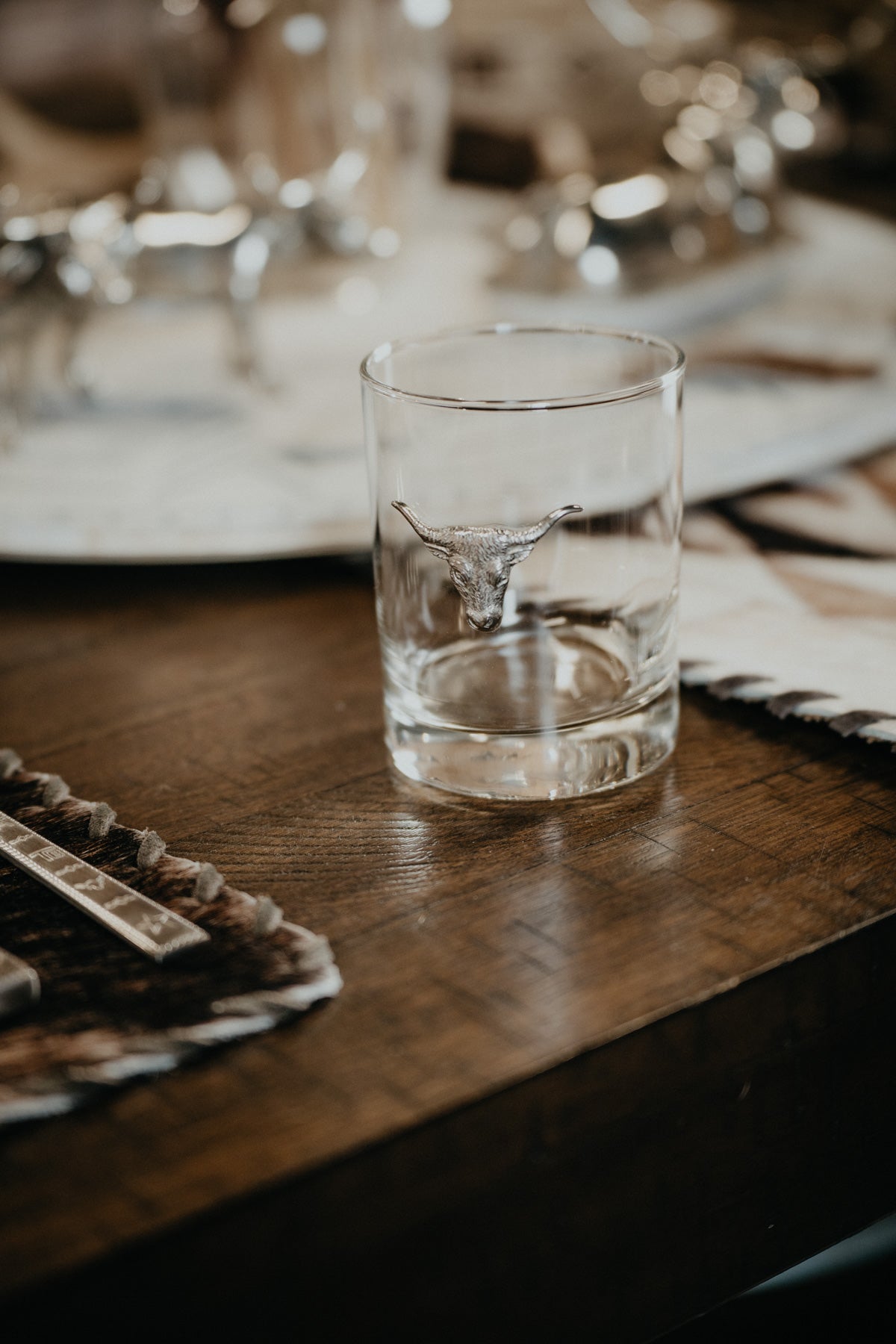 Pewter Longhorn Double Old Fashion Bar Glass