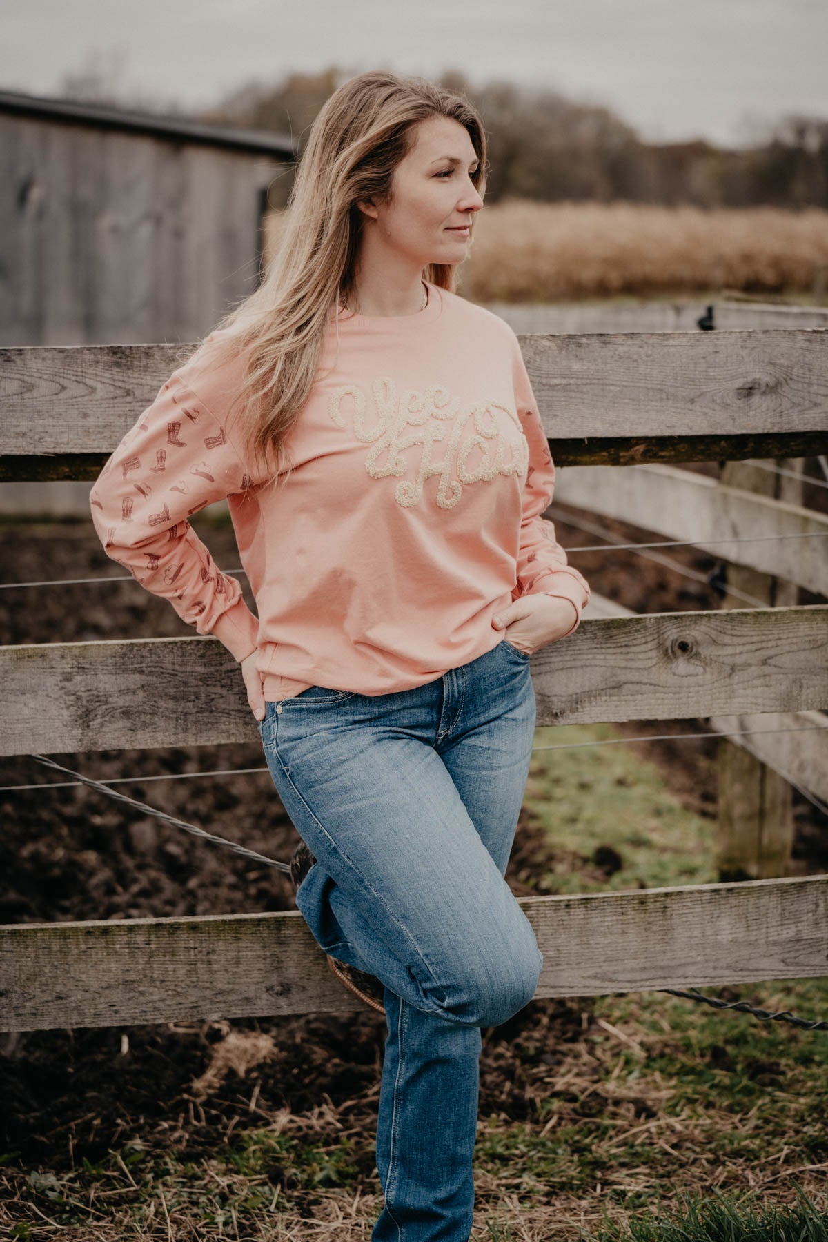 'YeeHaw' Blush Long Sleeve Top (XS - XXL)