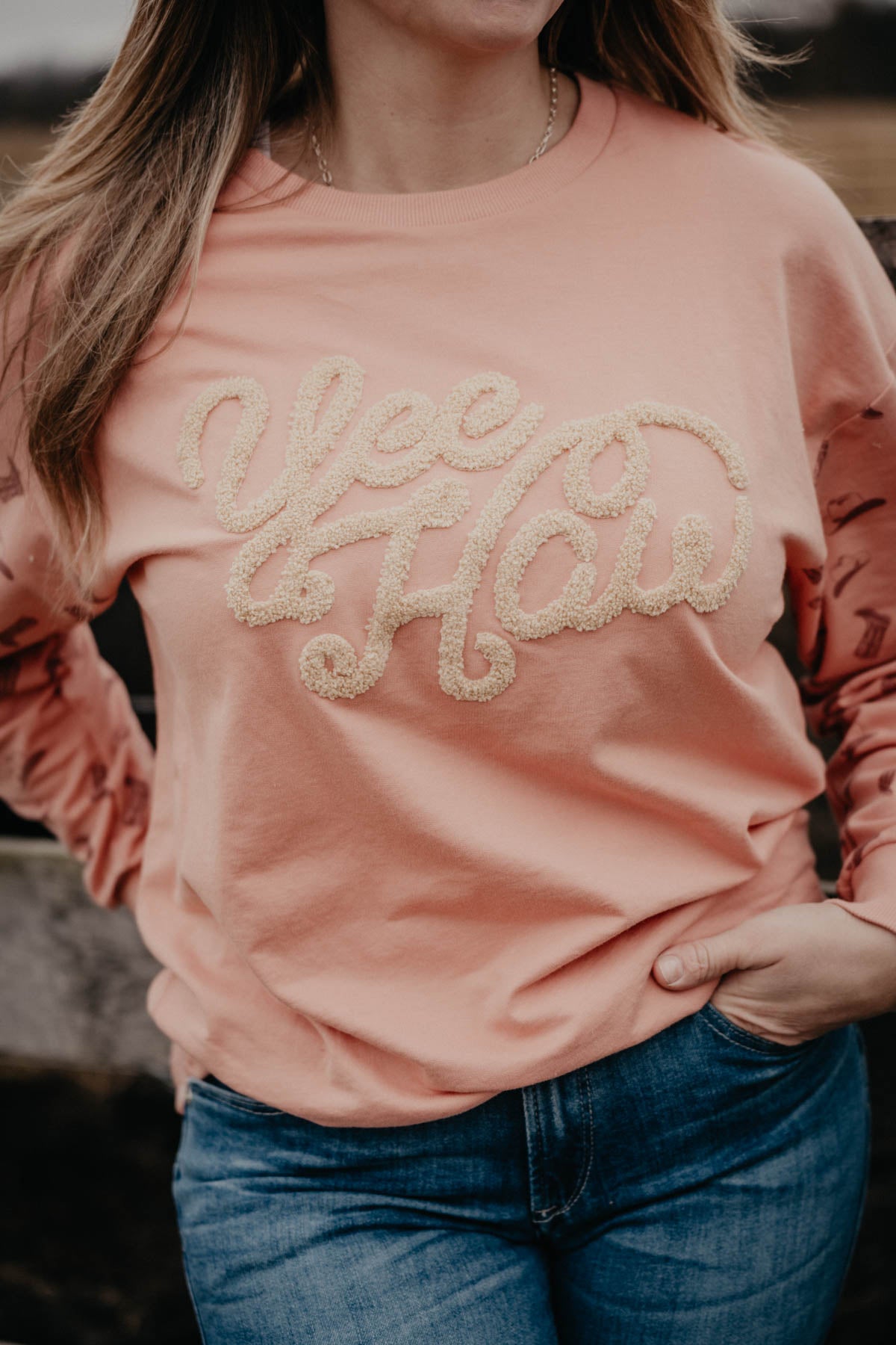 'YeeHaw' Blush Long Sleeve Top (XS - XXL)