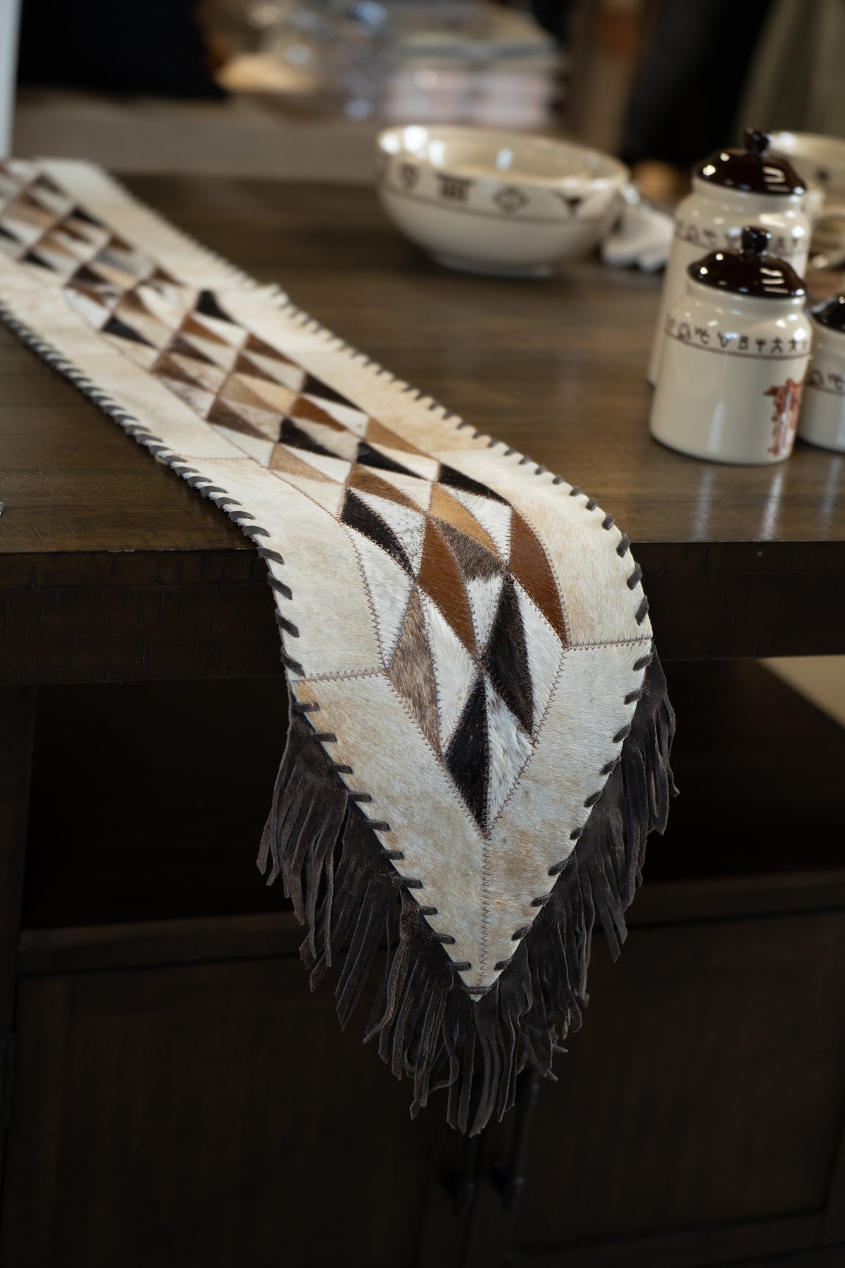 Cowhide 6ft' Table Runner with Fringe