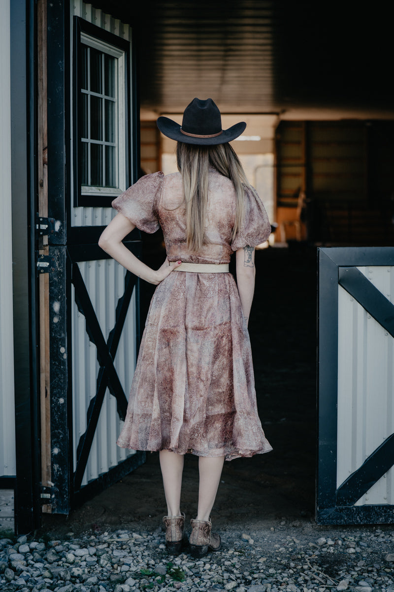 'Fannie' Metallic Paisley Print Bubble Sleeve Midi Dress (S-L)