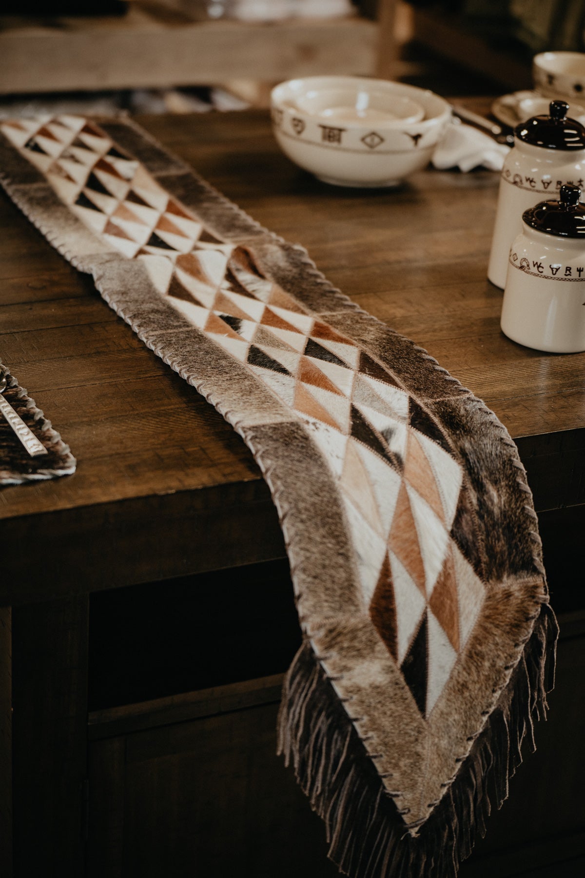 Cowhide 6ft' Table Runner with Fringe