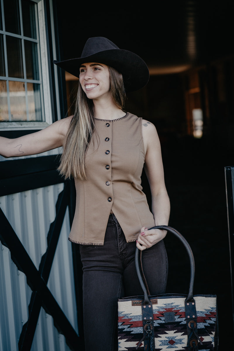 'Donna' Contrast Whipstitch Trim Button Down Vest (S-L)