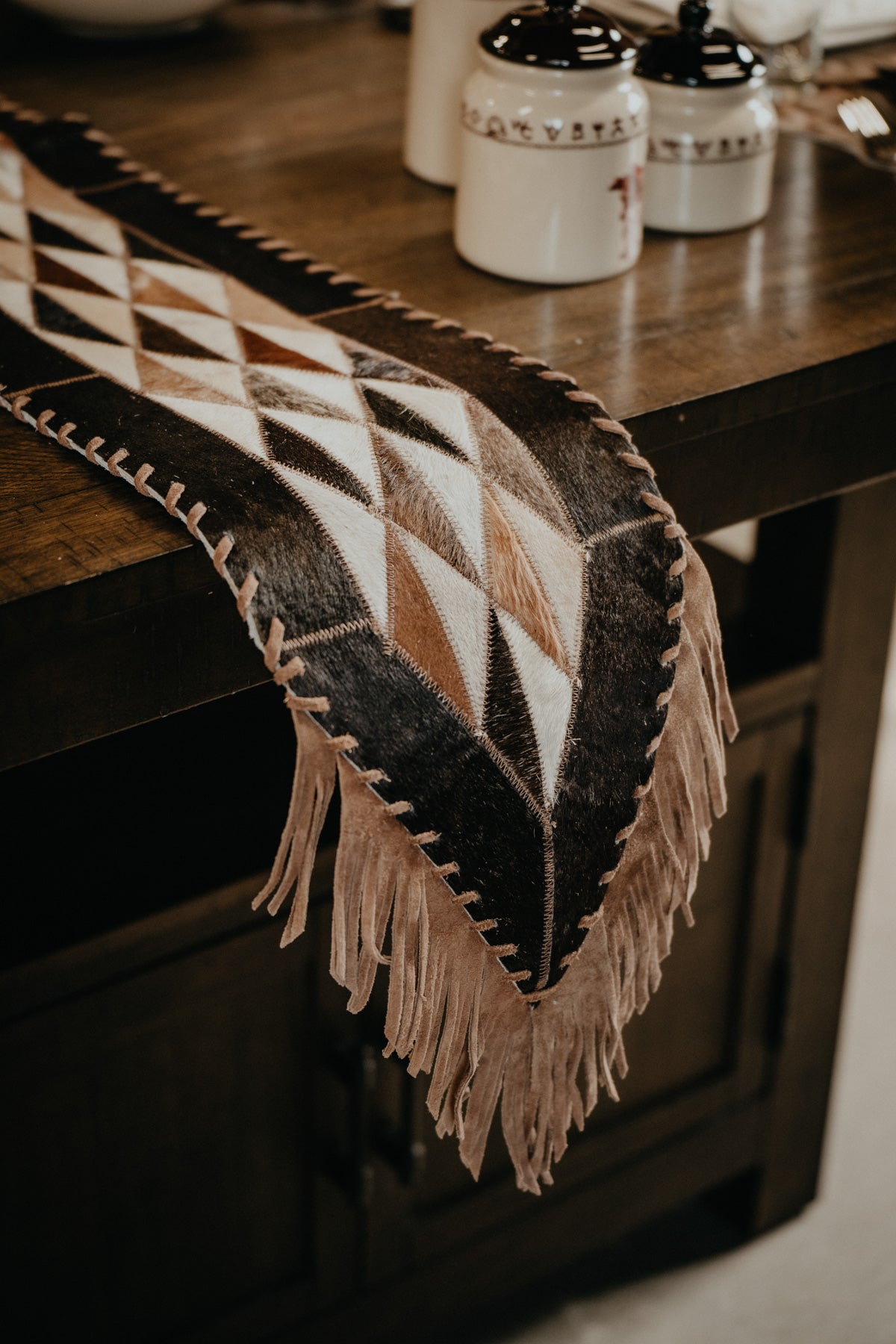 Cowhide 6ft' Table Runner with Fringe