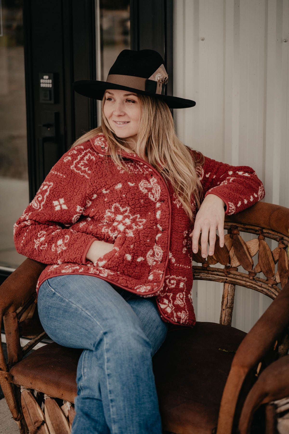 'Mulberry' Womens Wrangler Retro Bandanna Print Sherpa Jacket (S-XL)