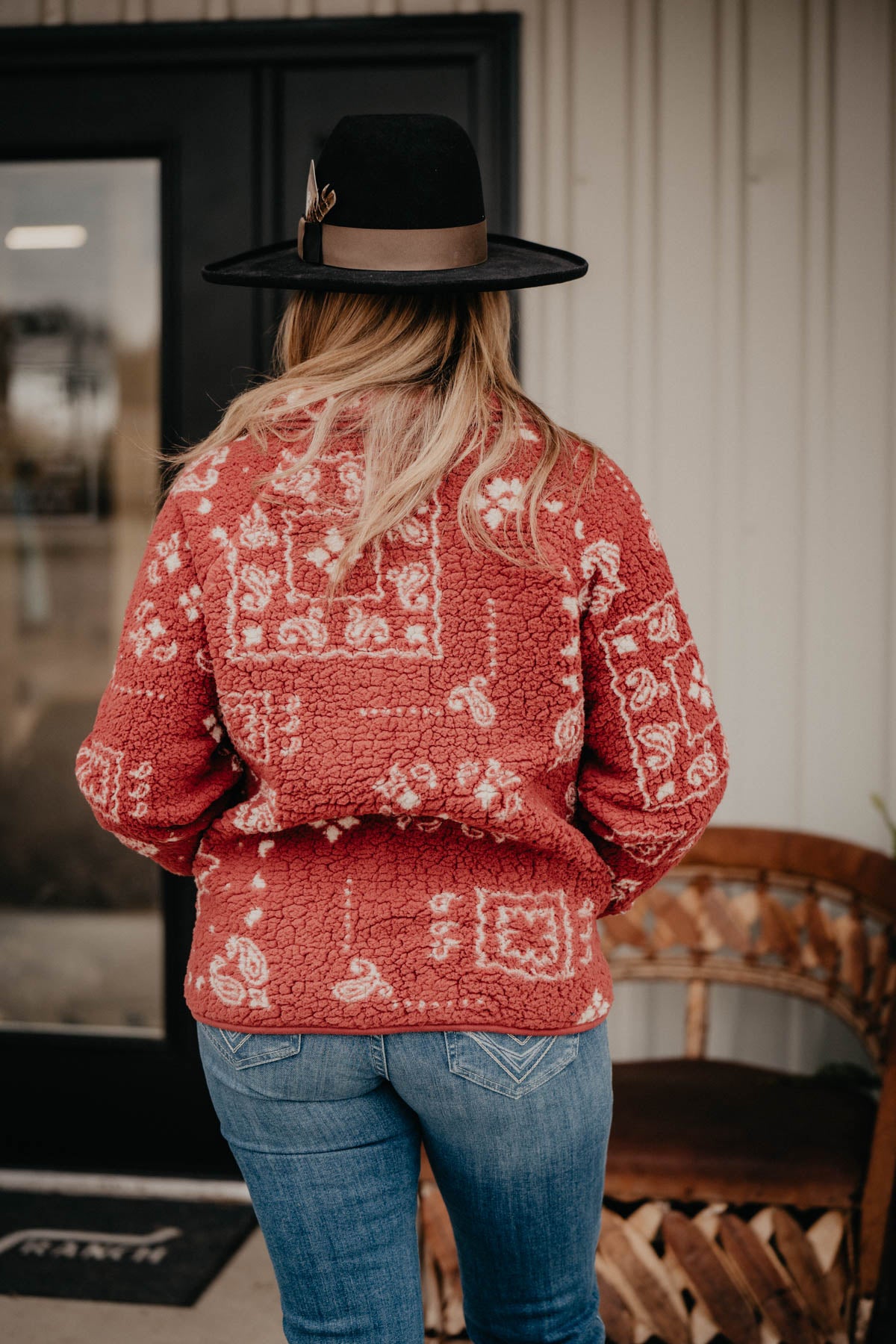 'Mulberry' Womens Wrangler Retro Bandanna Print Sherpa Jacket (S-XL)