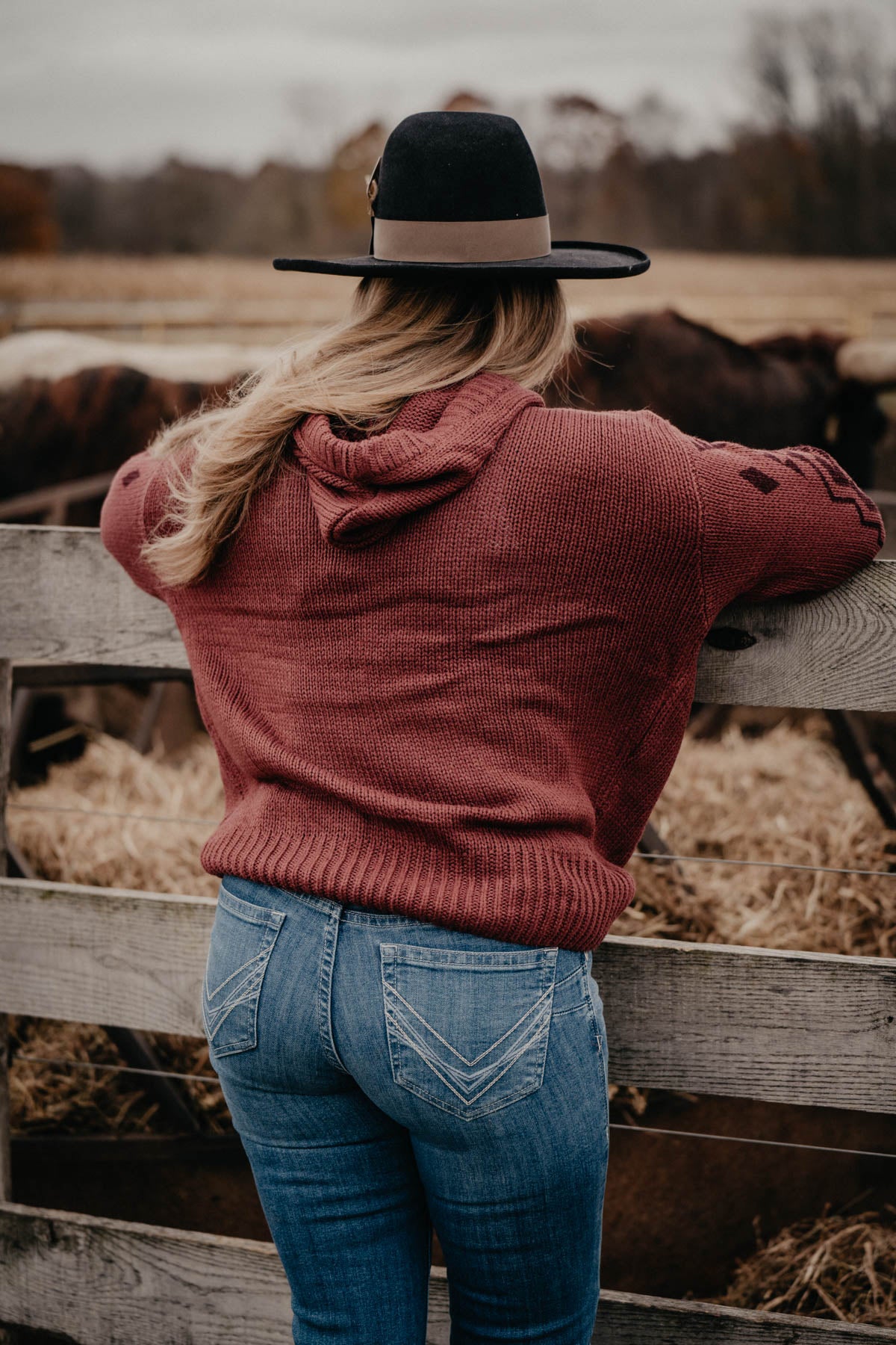 'Layla' Ariat Knit Hooded Oxblood Sweater with Aztec Accents(XS-XXL)