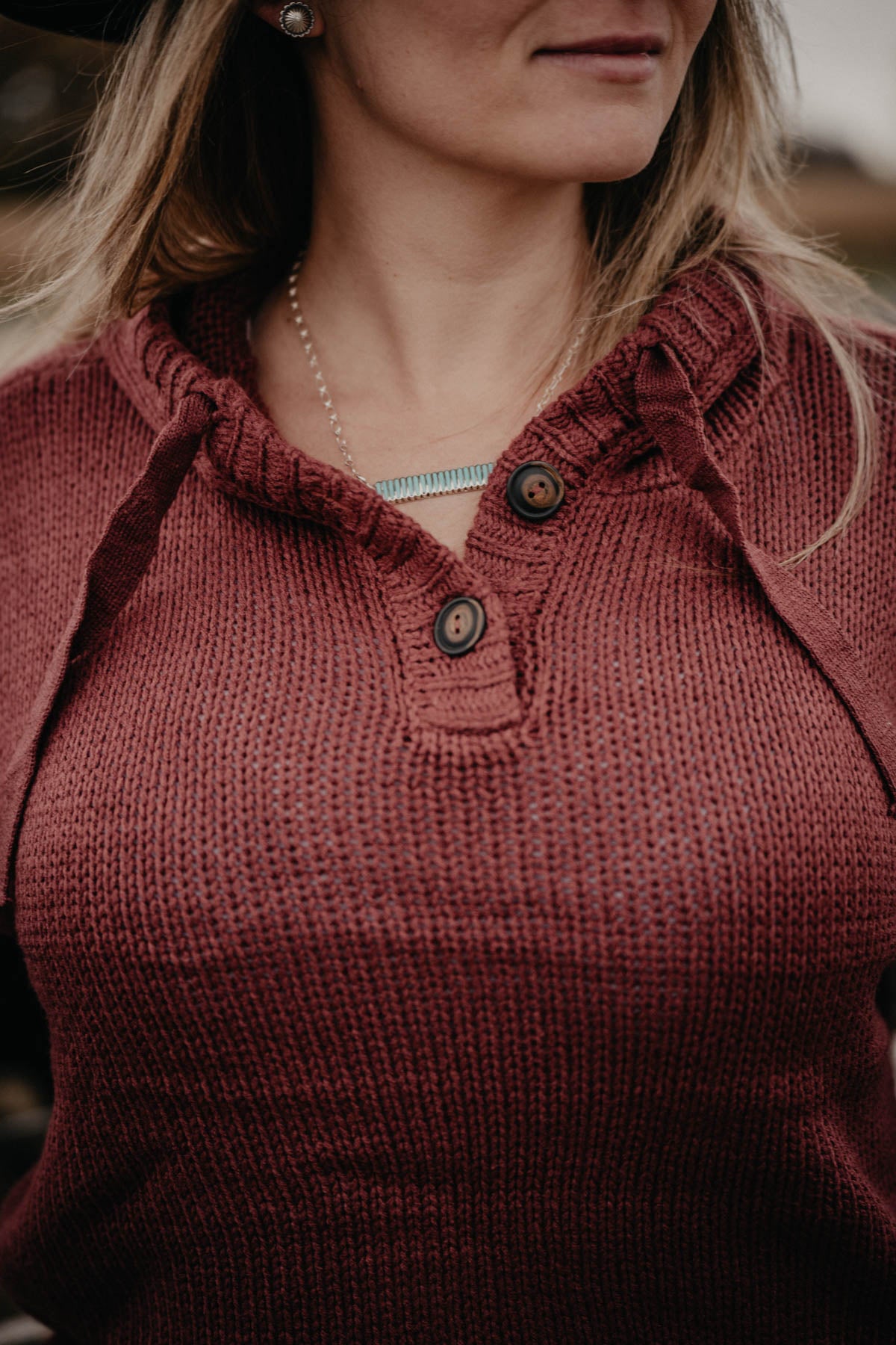 'Layla' Ariat Knit Hooded Oxblood Sweater with Aztec Accents(XS-XXL)