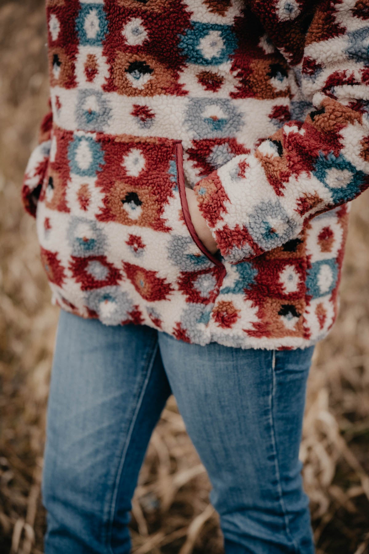 'Crooked River' Red Aztec Sherpa Pullover (S - XXL)
