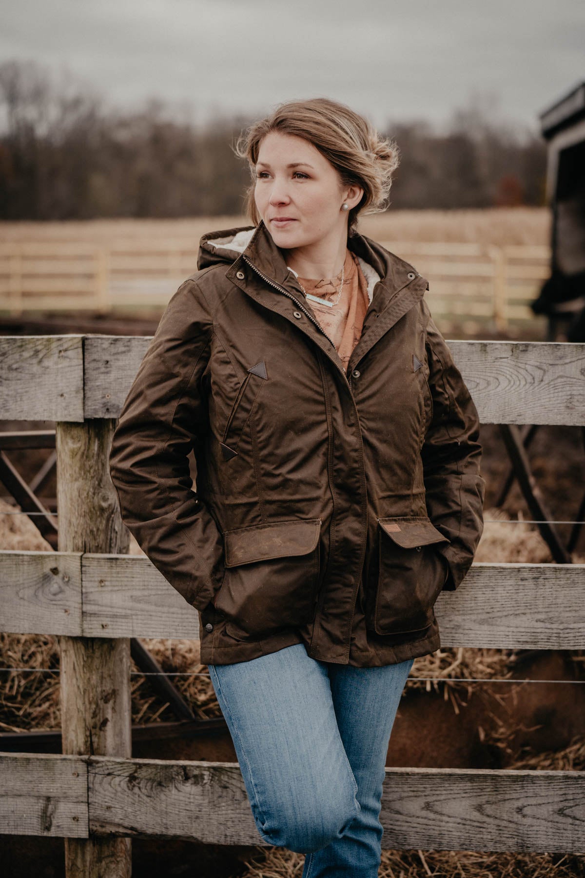 'Adelaide' Women's Sherpa Lined Oilskin Winter Jacket by Outback (S - 2XL)