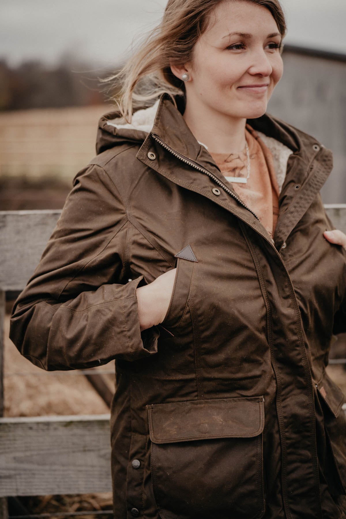 'Adelaide' Women's Sherpa Lined Oilskin Winter Jacket by Outback (S - 2XL)