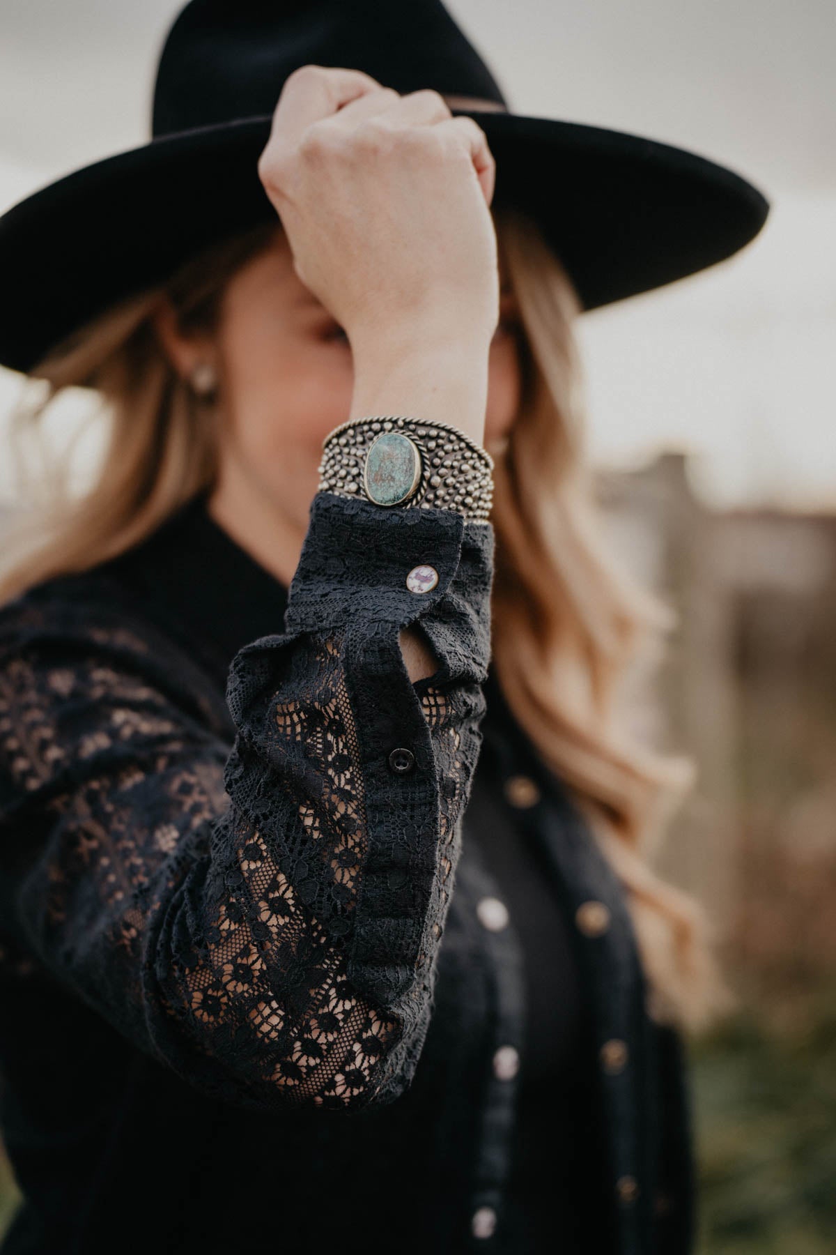 'Helena' Black Lace Pearl Snap by Cruel Denim (XS - XXL)