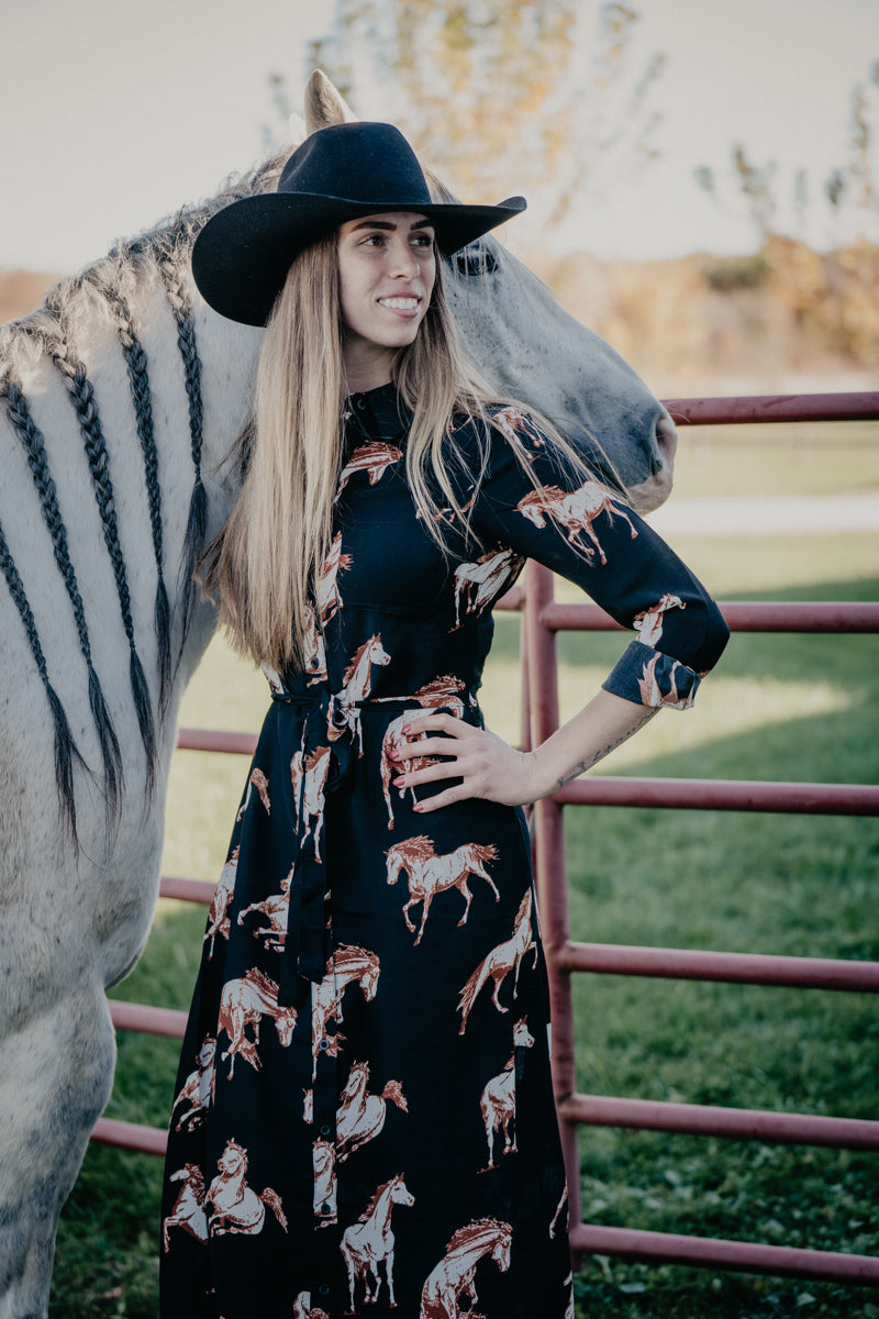 'Melody' Black Horse Print Maxi Dress (S-XXL)