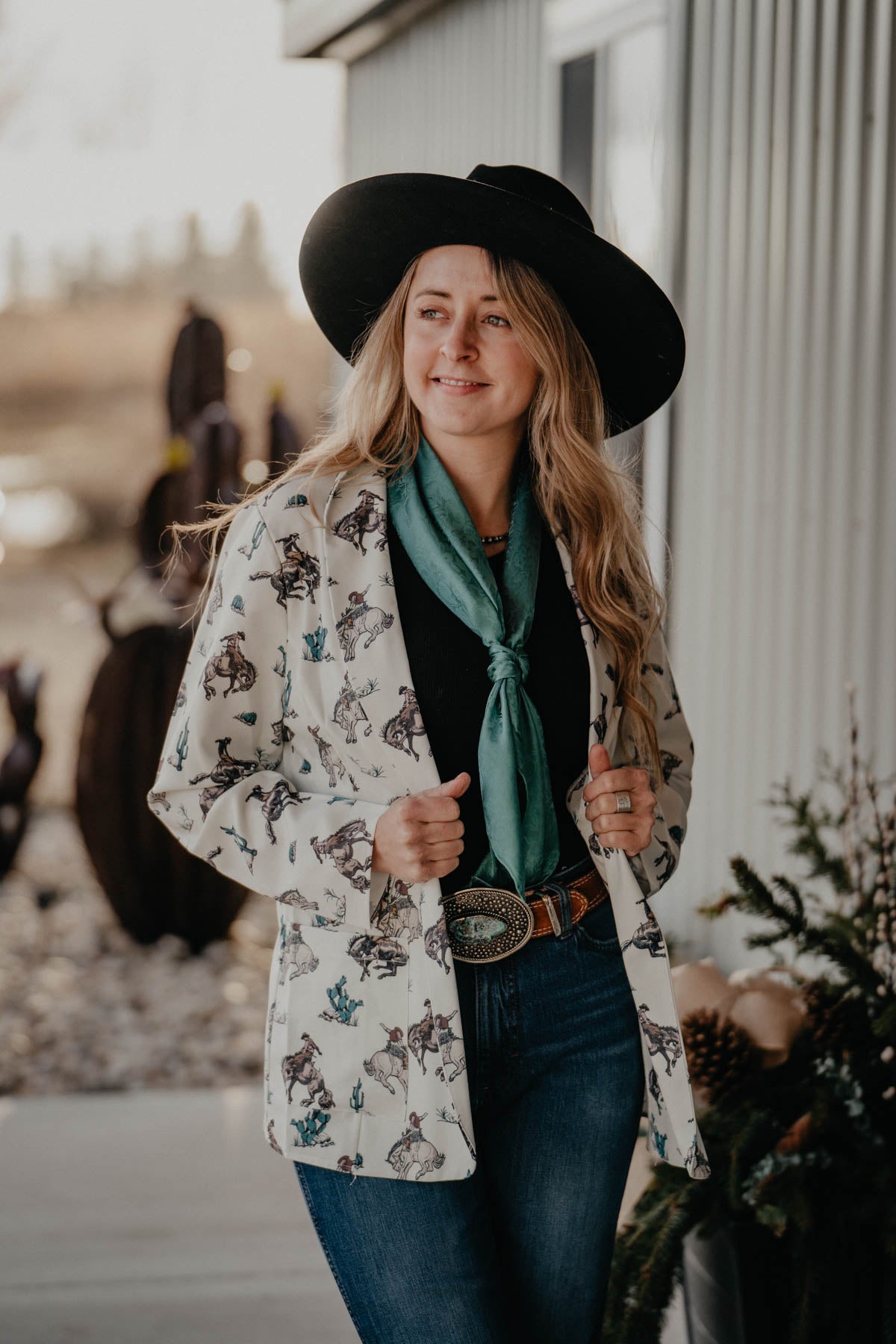 'Cheyenne' Bronc & Cactus Open Front Blazer (S - XL)