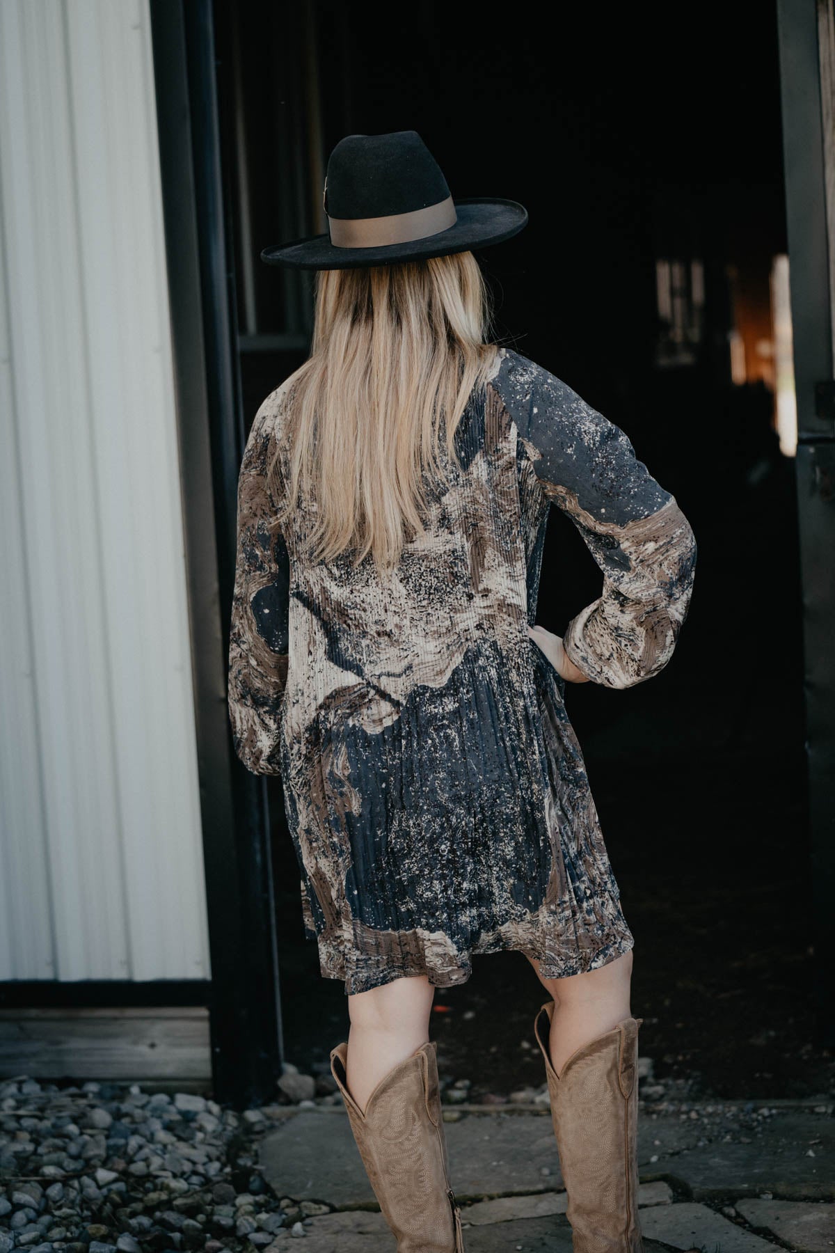 'Harlow' Midnight Pleated Long Sleeve Mini Dress (S - L)