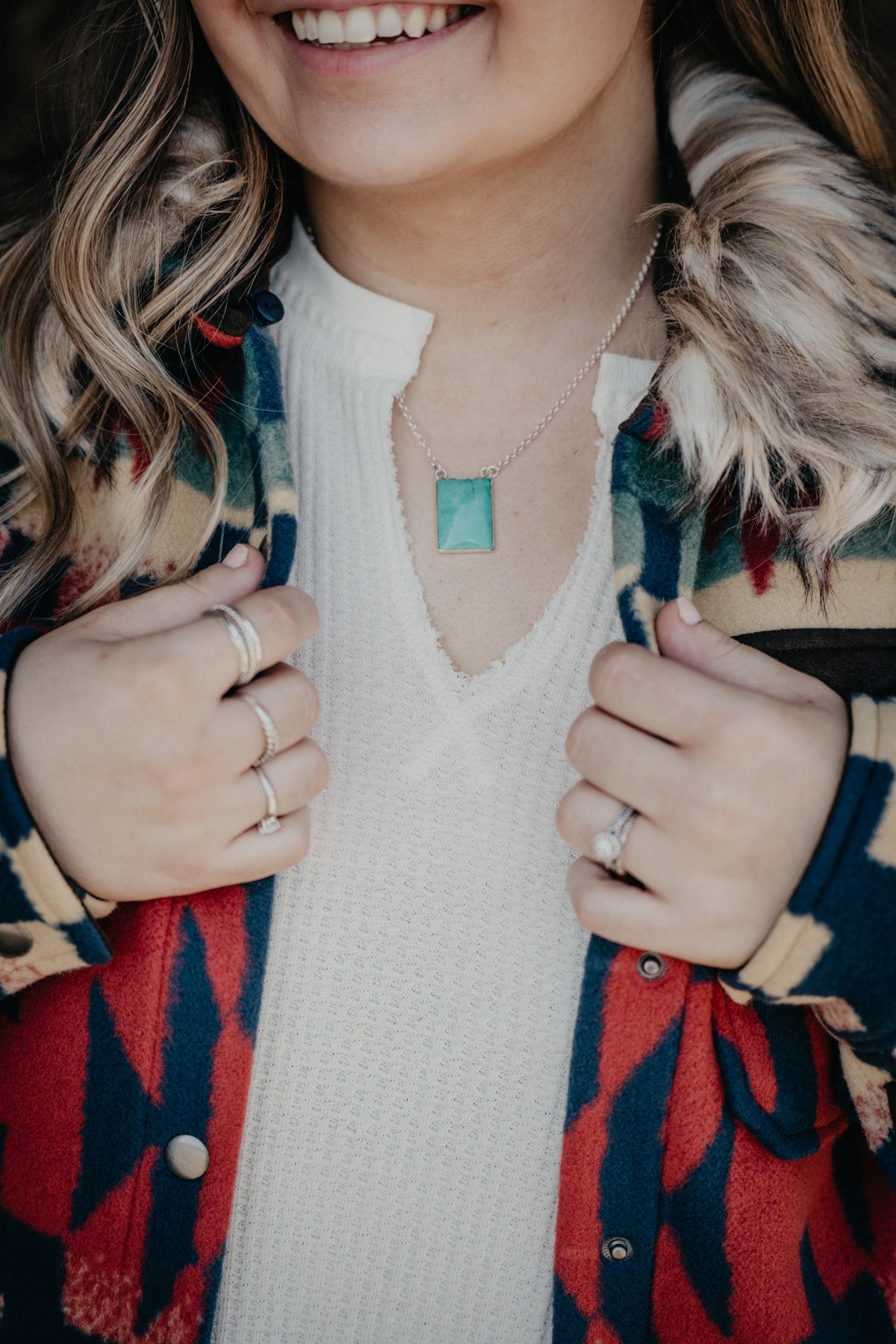 Rectangular Turquoise Necklace (18" Chain)
