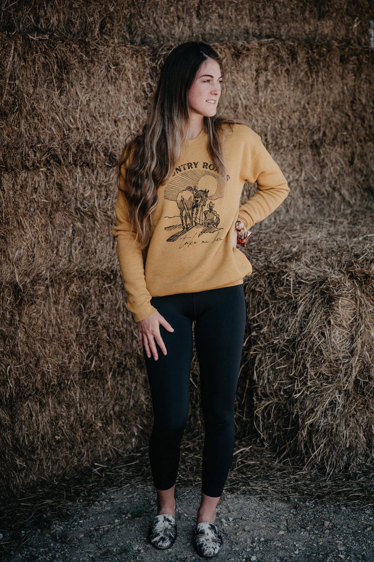 'Country Roads' Graphic Sweatshirt Heather Mustard (S-XL)