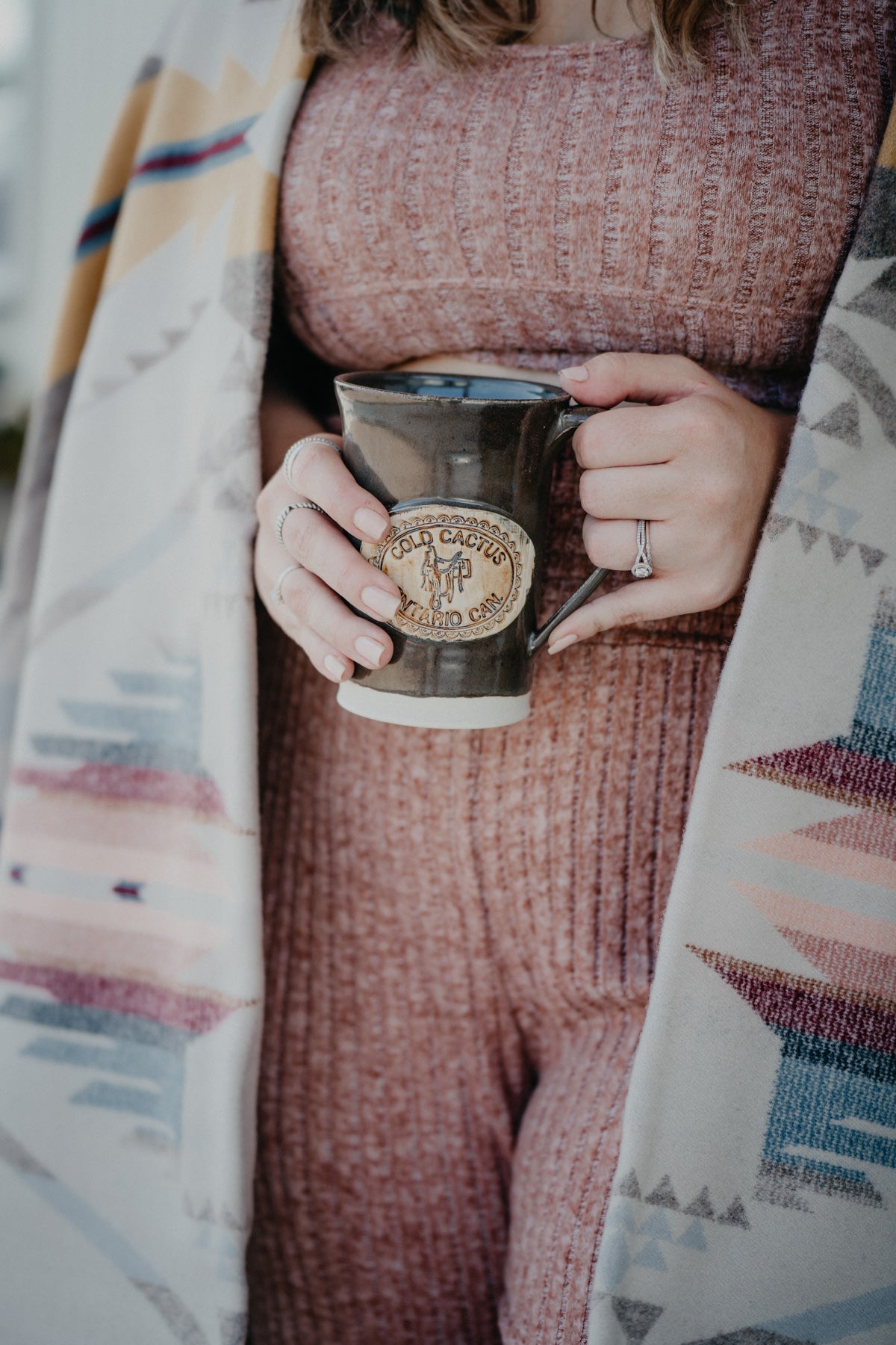 Handcrafted Cold Cactus Stamped Pottery Mug (4 Colours)
