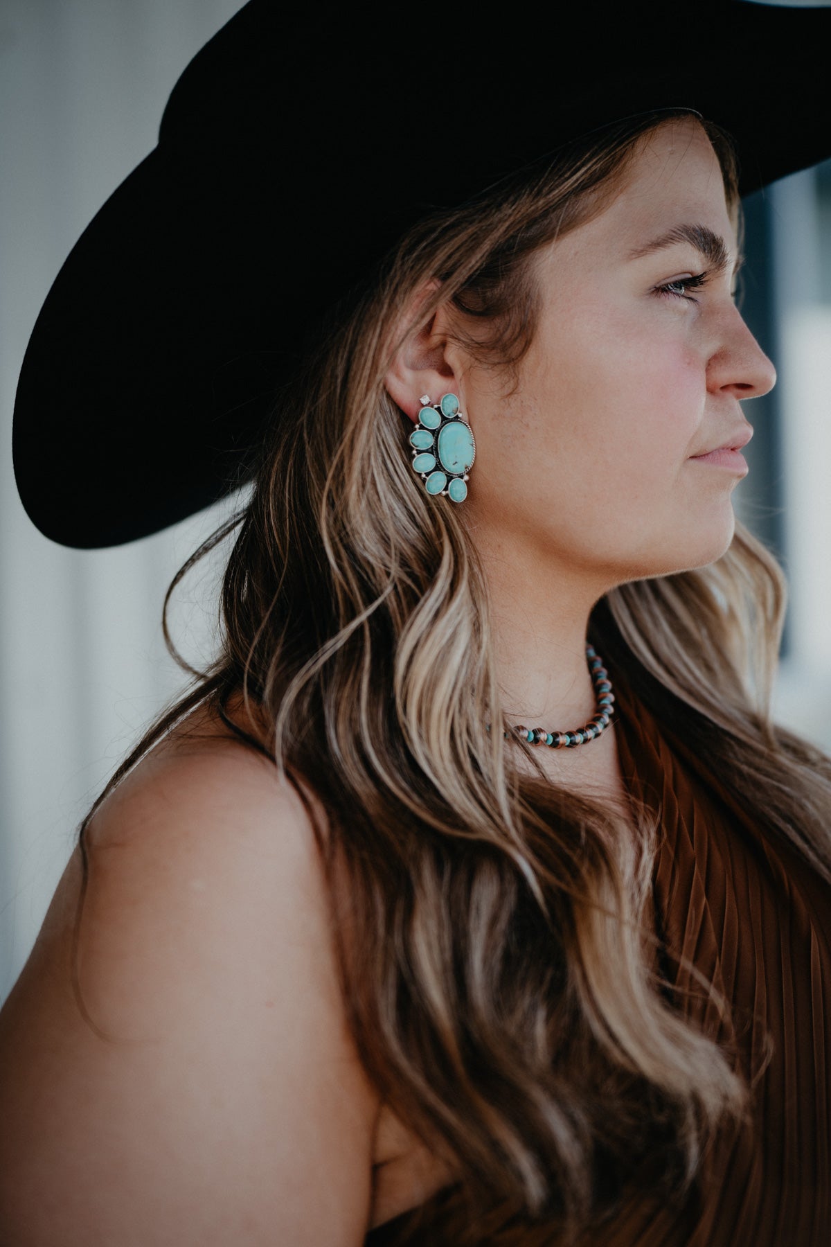 Statement Cluster Genuine Turquoise Earrings