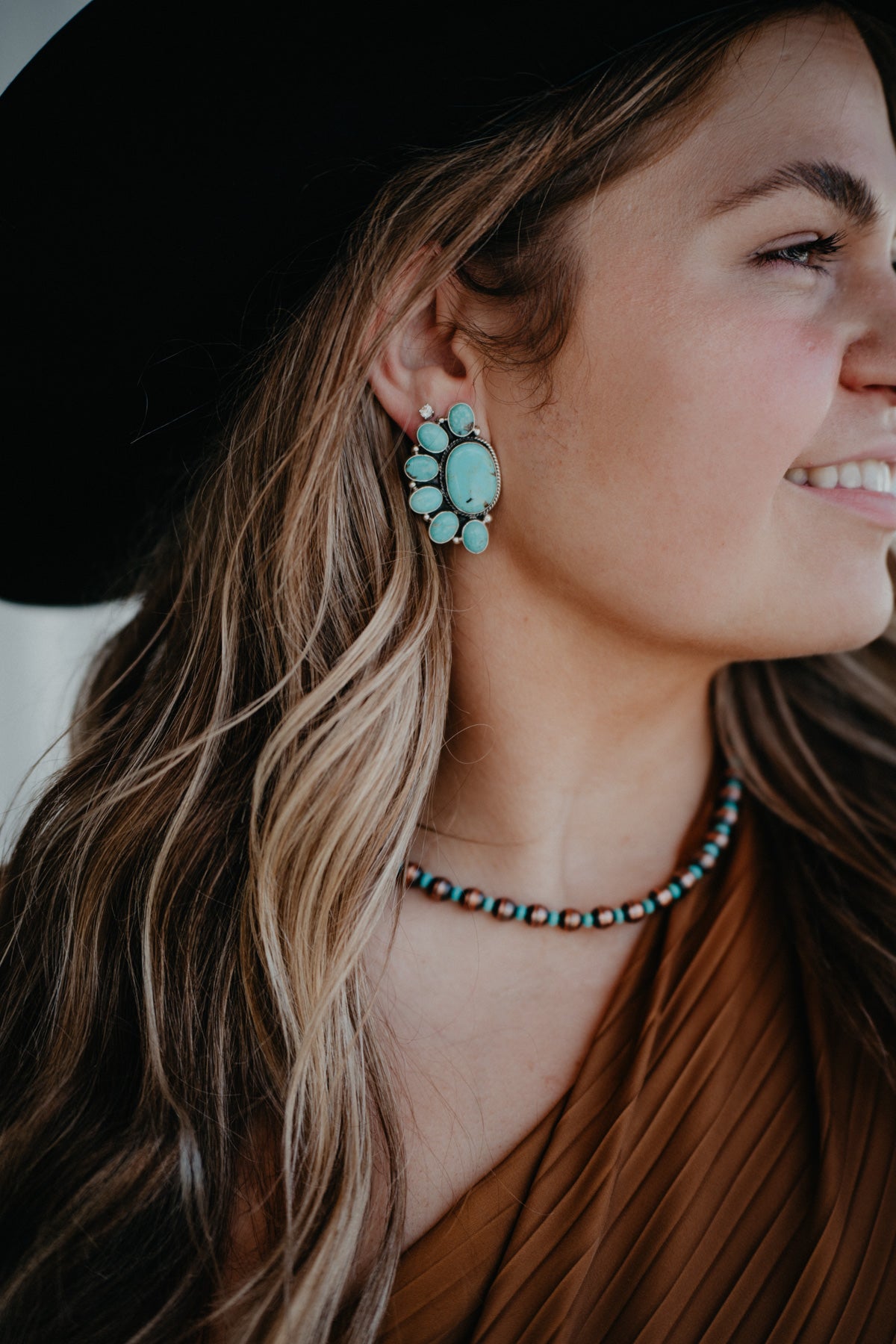 Statement Cluster Genuine Turquoise Earrings
