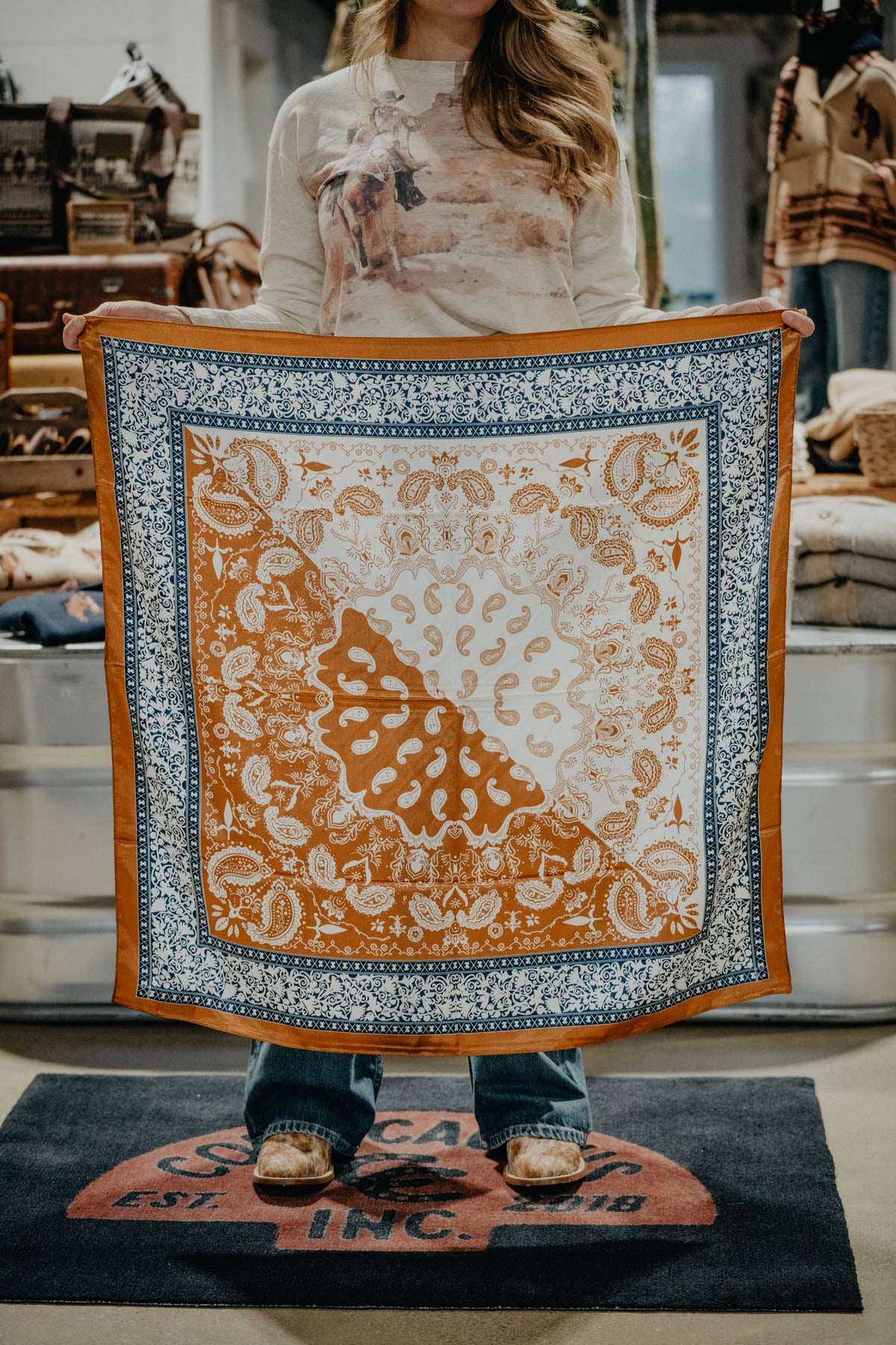Gold & Blue Paisley 36" Silk Wild Rag