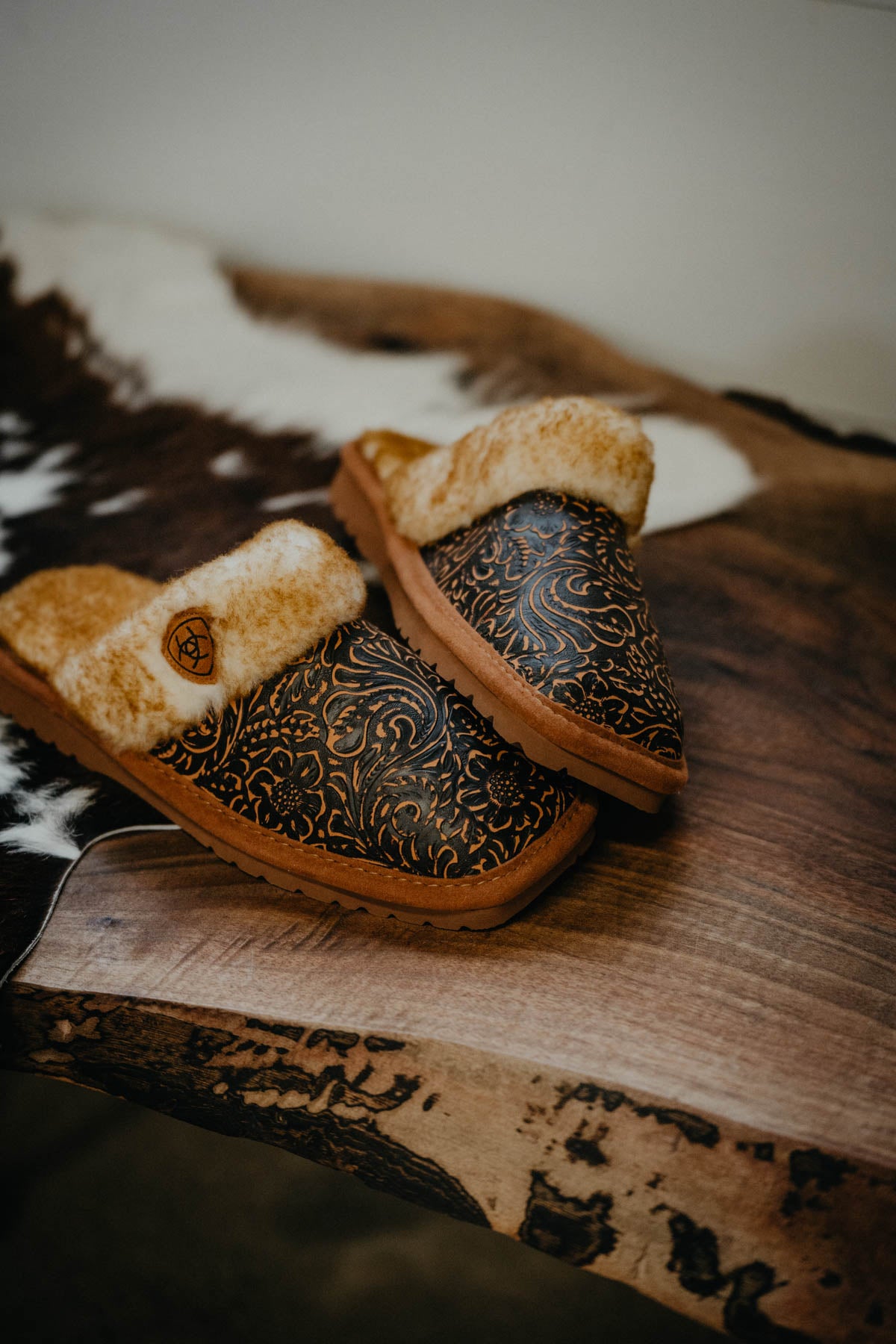 Women's Ariat Square Toe Boot Slippers (Tooled Leather)