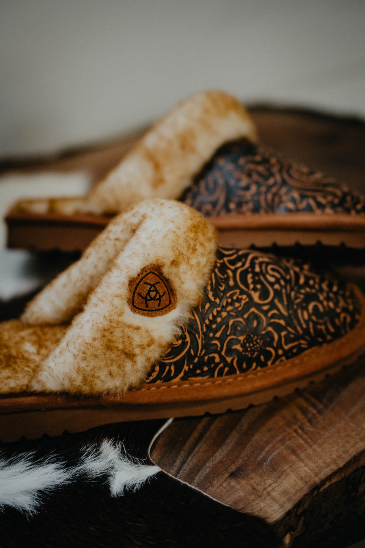 Women's Ariat Square Toe Boot Slippers (Tooled Leather)