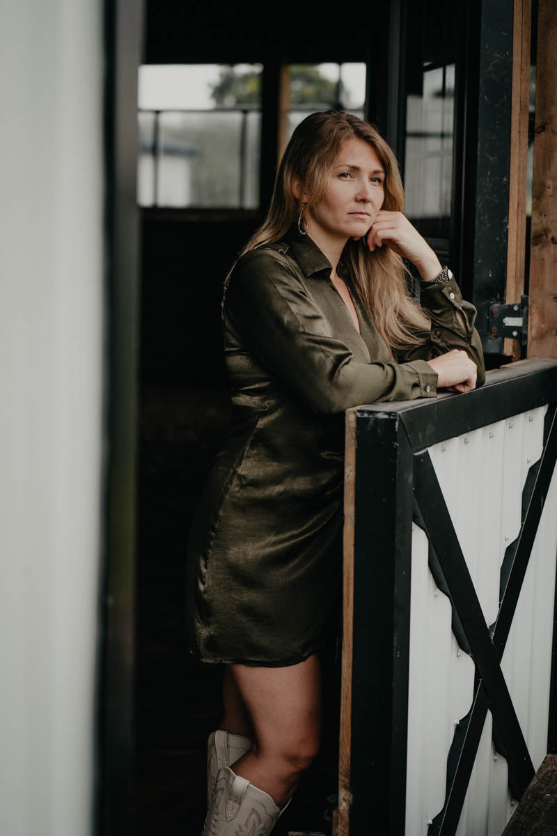 'Vintage Vogue' Metallic Olive Short Wrap Dress (S-L)