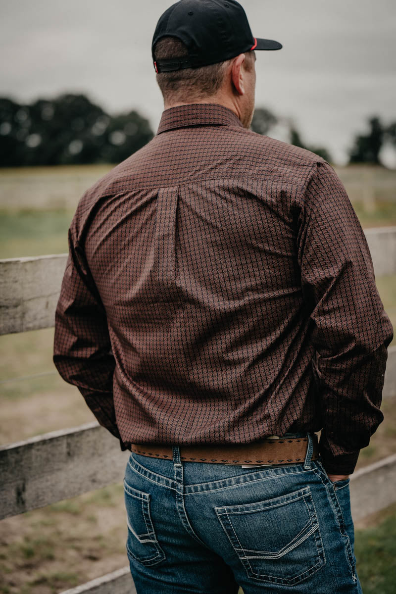 'Dooley' Men's CINCH Black & Brown Geometric Print Classic Fit Button Up