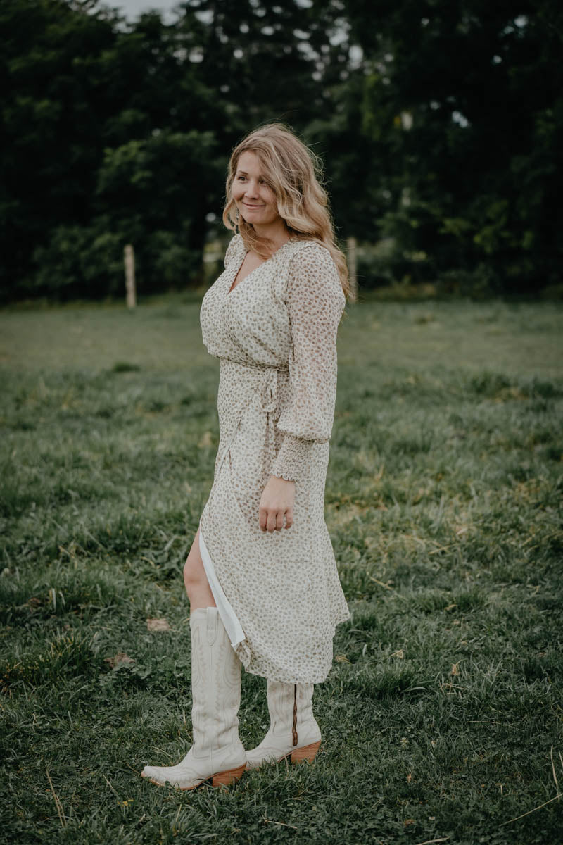 'Desert Rose' Natural Vintage Floral Printed Long Sleeve Midi Wrap Dress (S-L)