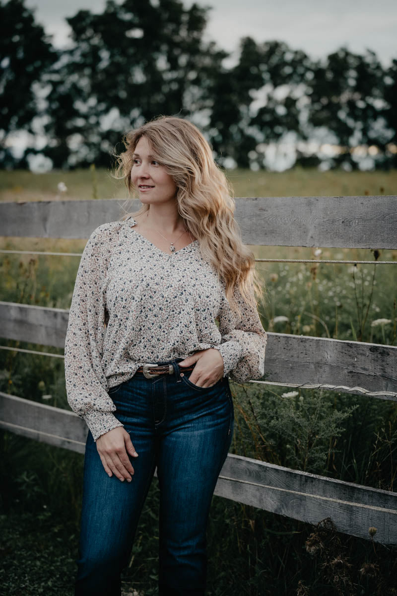 'Stardust' Ivory Floral Long Sleeve Woven Blouse (S-L)