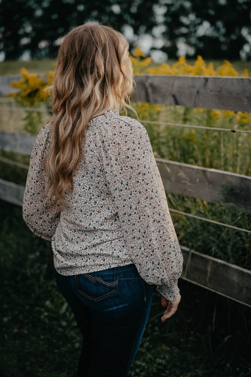 'Stardust' Ivory Floral Long Sleeve Woven Blouse (S-L)