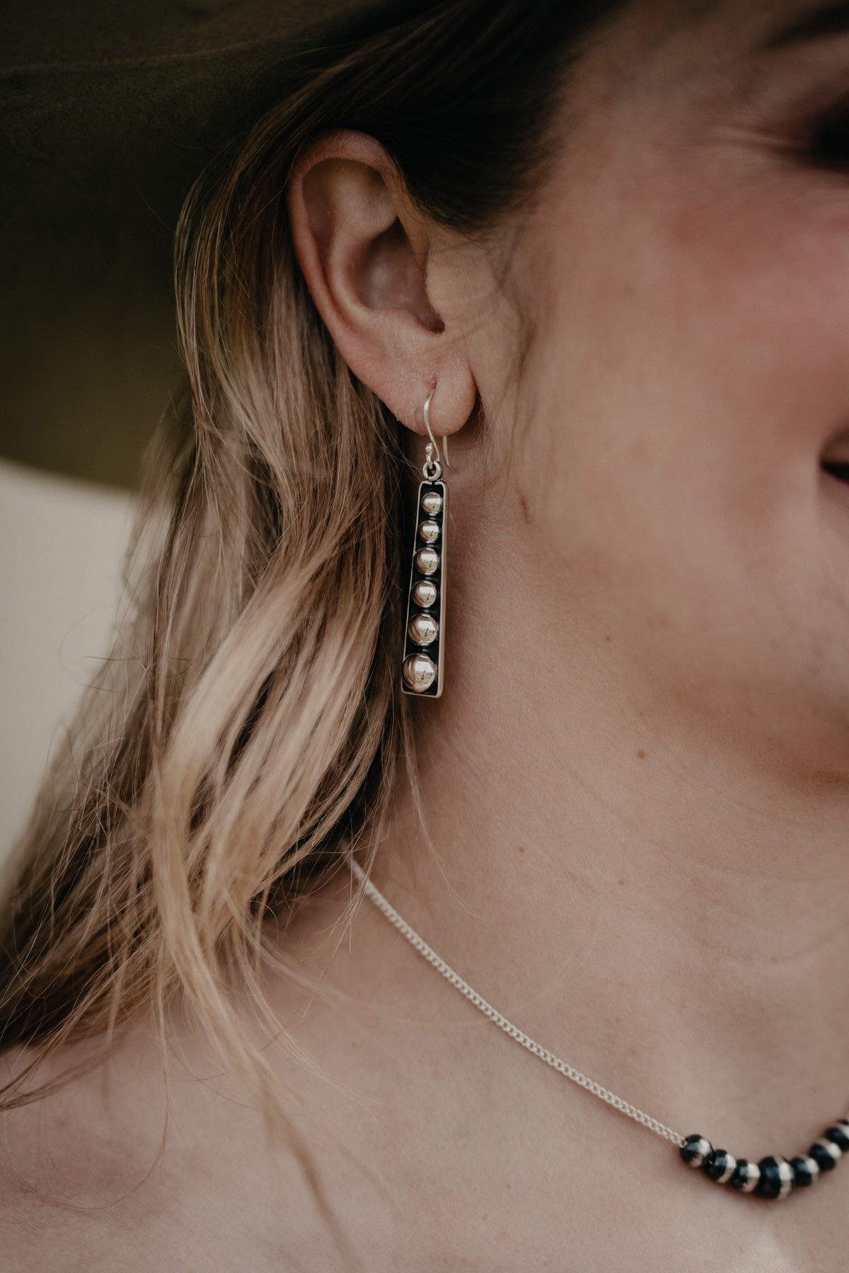 Silver Ball Oblong Dangle Earring