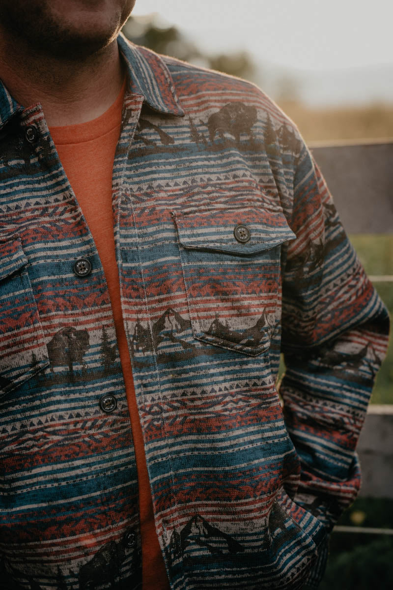 'Caldwell' Mens Printed Shirt Jacket Oxford Tan (S-XXL)