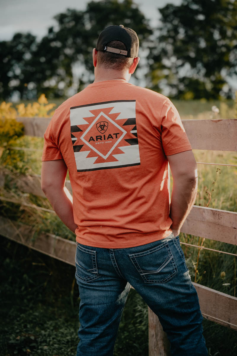 'Adobe' Ariat Men's Heather Orange Southwest Box Graphic T (S-XXL)
