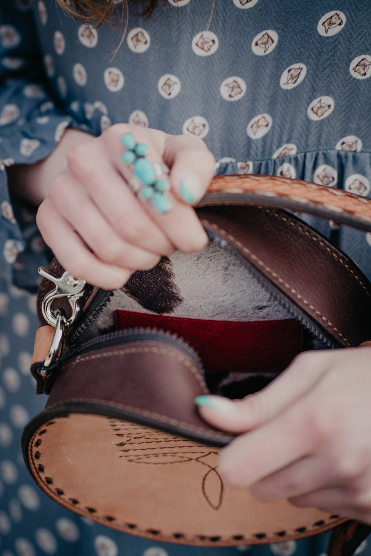 8" Round Handcrafted Canteen Handbag by Alamo Saddlery (Multi Designs)