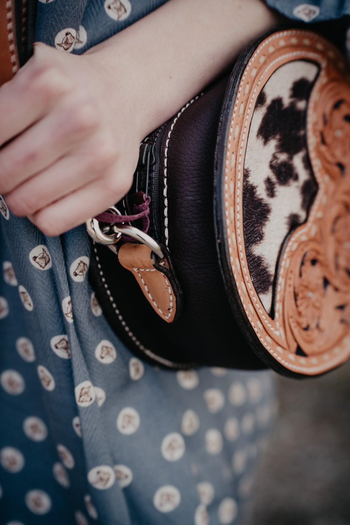 8" Round Handcrafted Canteen Handbag by Alamo Saddlery (Multi Designs)