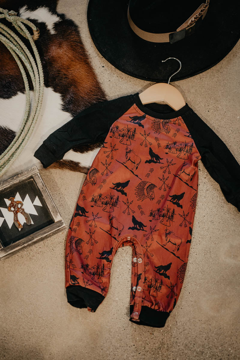 TeePee Rust & Black Long Sleeve Romper (3-6M to 12-18M)