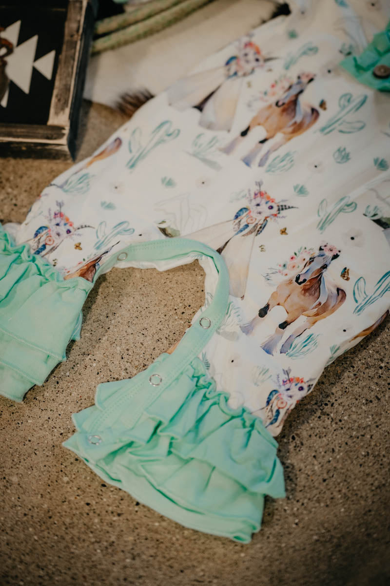 TeePee Teal Long Sleeve Ruffle Romper (3-6M to 2T)
