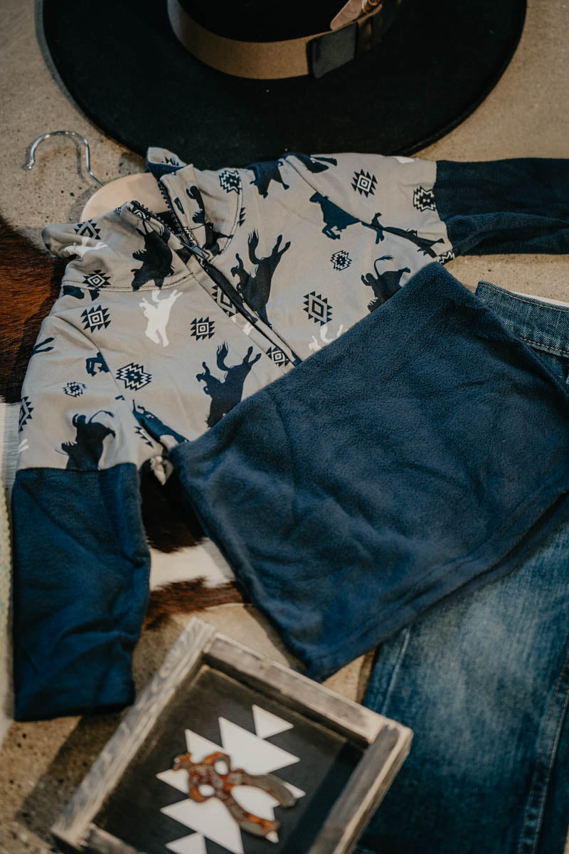 Kid's Navy & Grey 'Roughstock' 1/4 Zip Pullover (6-12M to 7T)