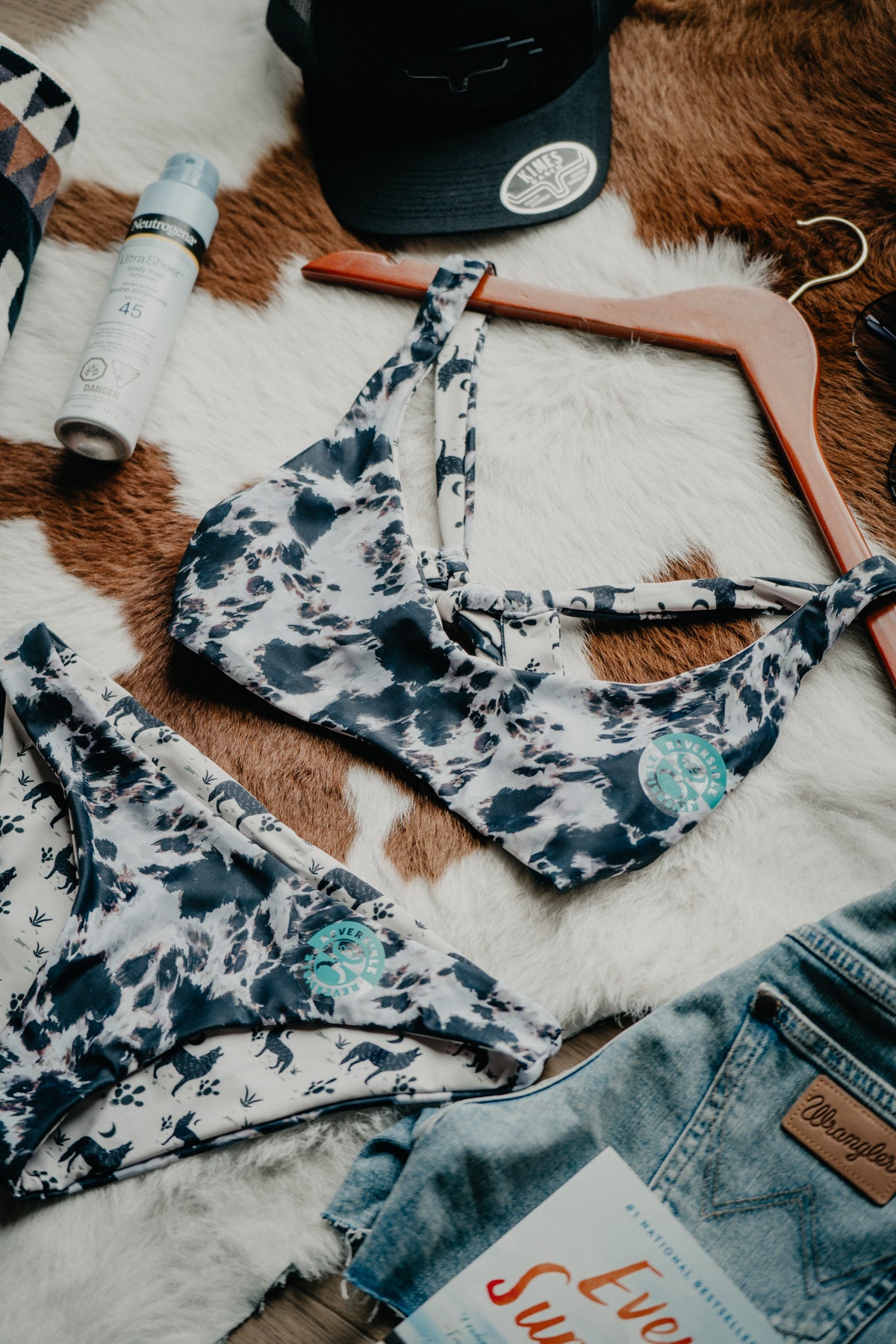 Hooey Ladies Cowprint / Coyote Reversible Swimsuit TOP (XL only)