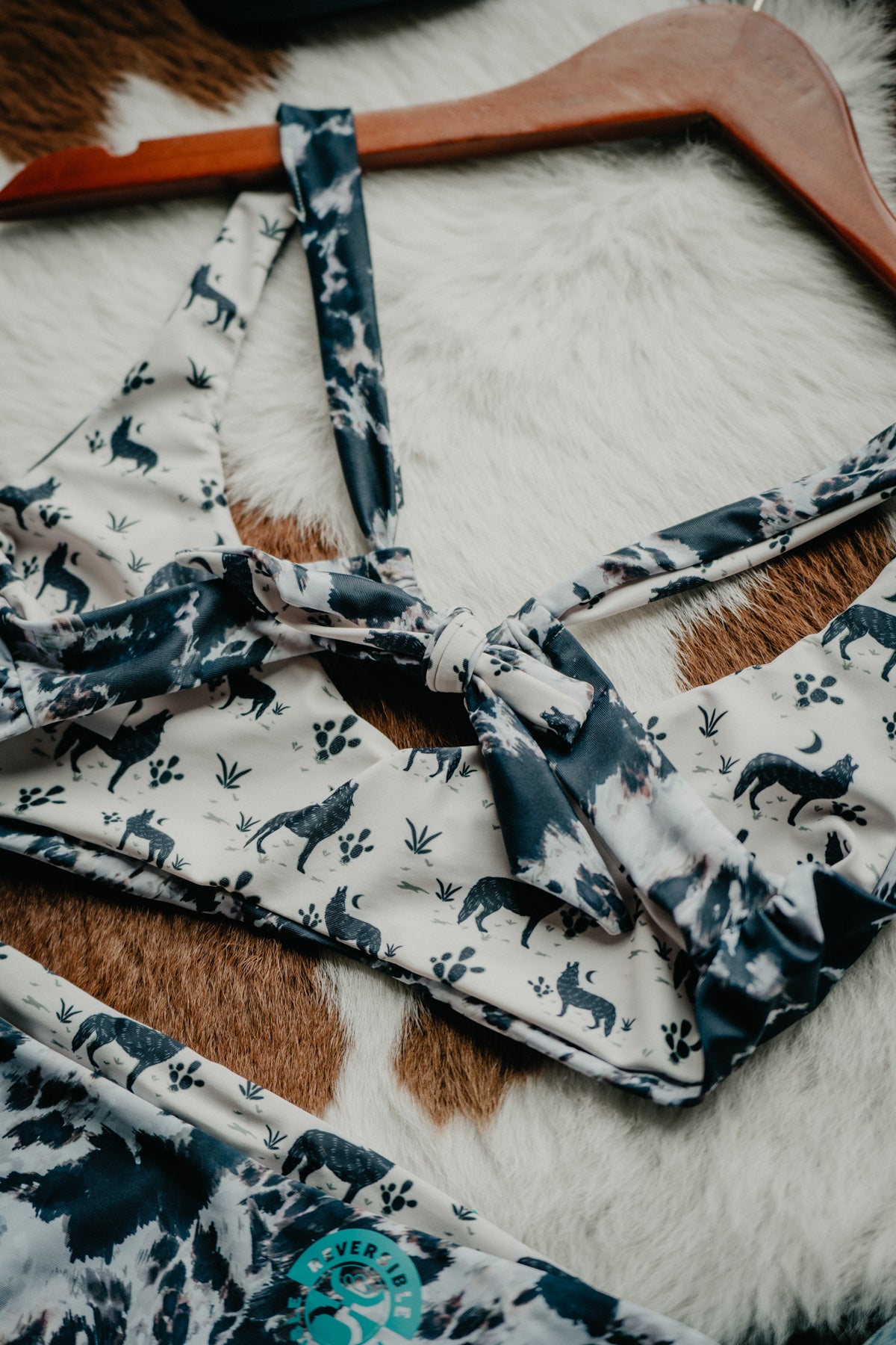 Hooey Ladies Cowprint / Coyote Reversible Swimsuit TOP (XL only)