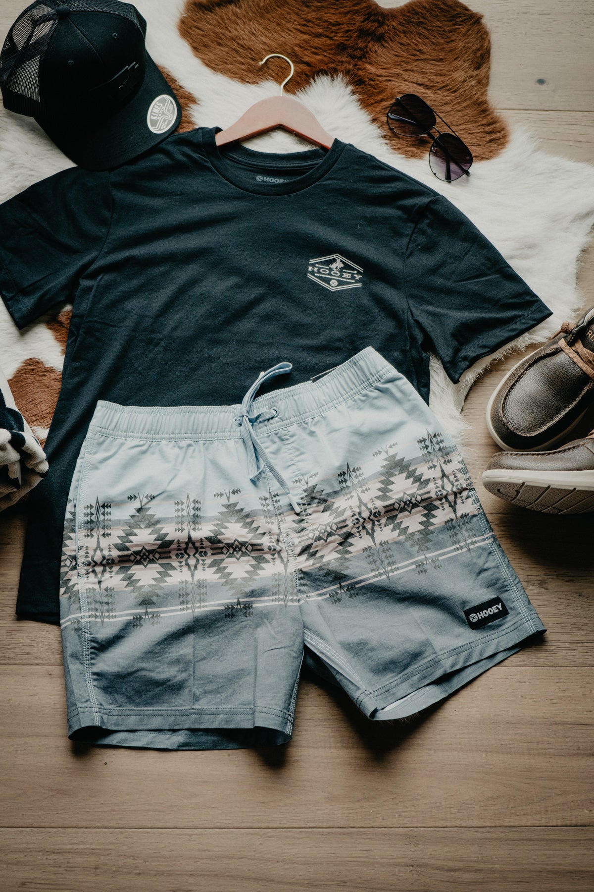 'Big Wake' Hooey Men's Blue Aztec/Stripe Board Shorts (S - XXL)