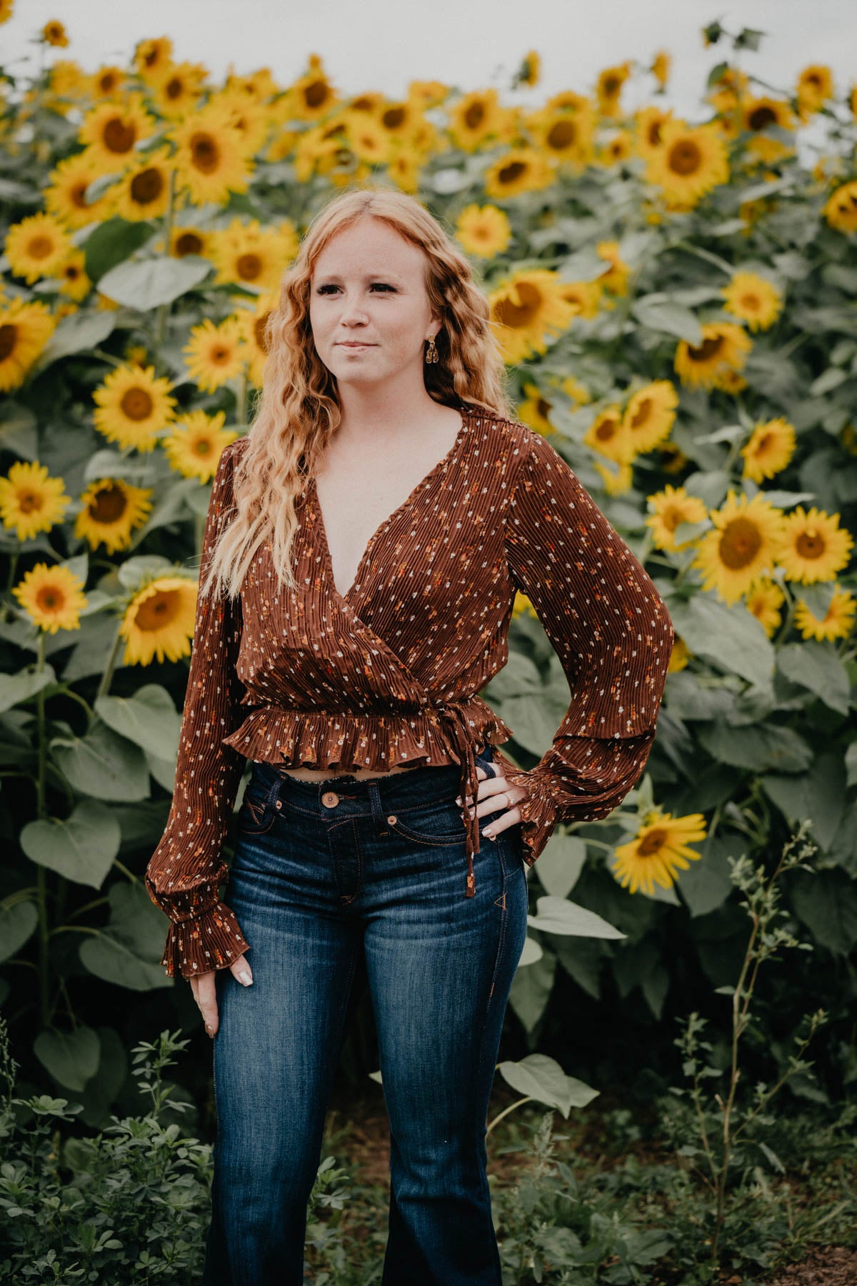 'Colts Crossing' Floral Printed Wrap Blouse with Ruffle Details (S-L)