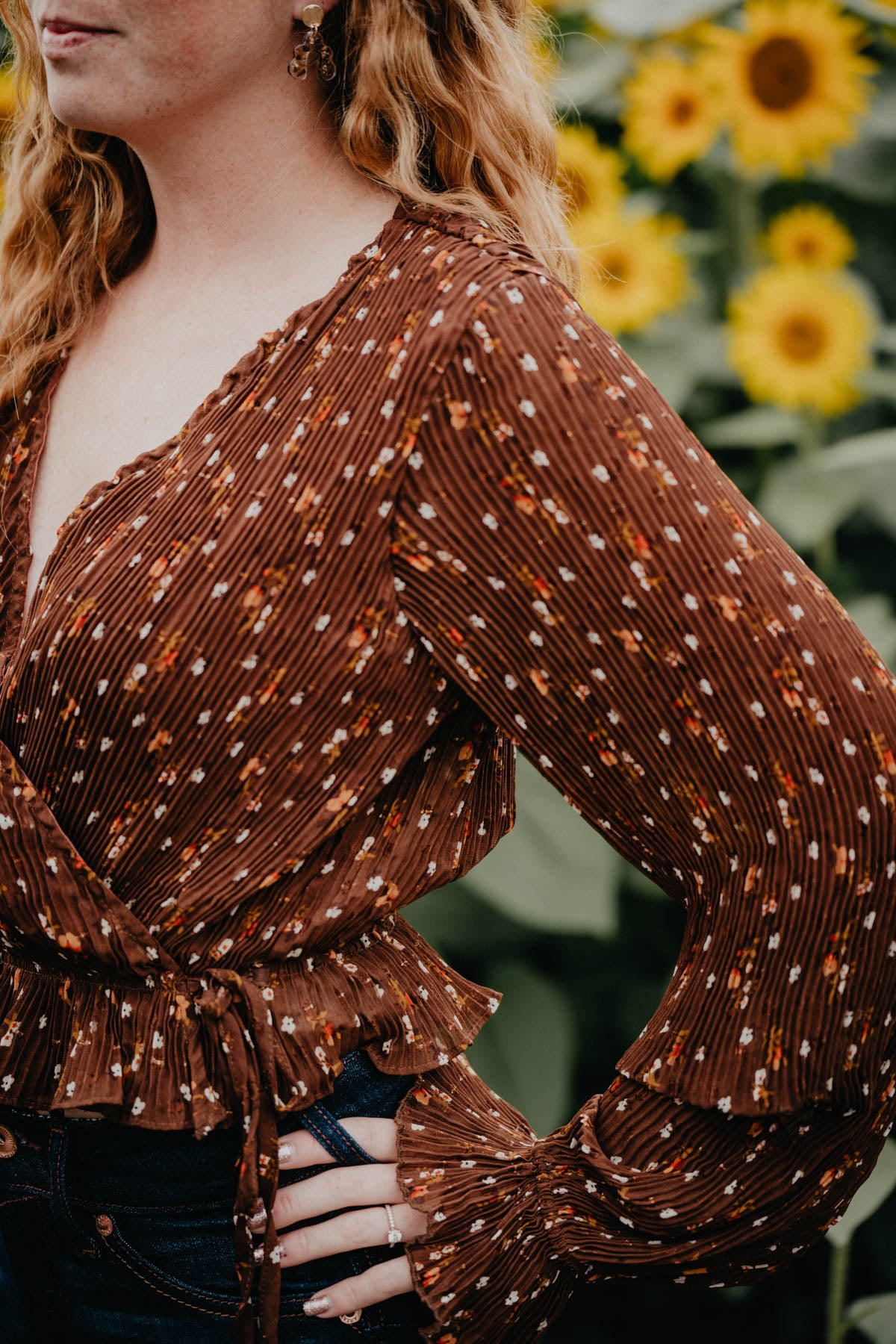 'Colts Crossing' Floral Printed Wrap Blouse with Ruffle Details (S-L)