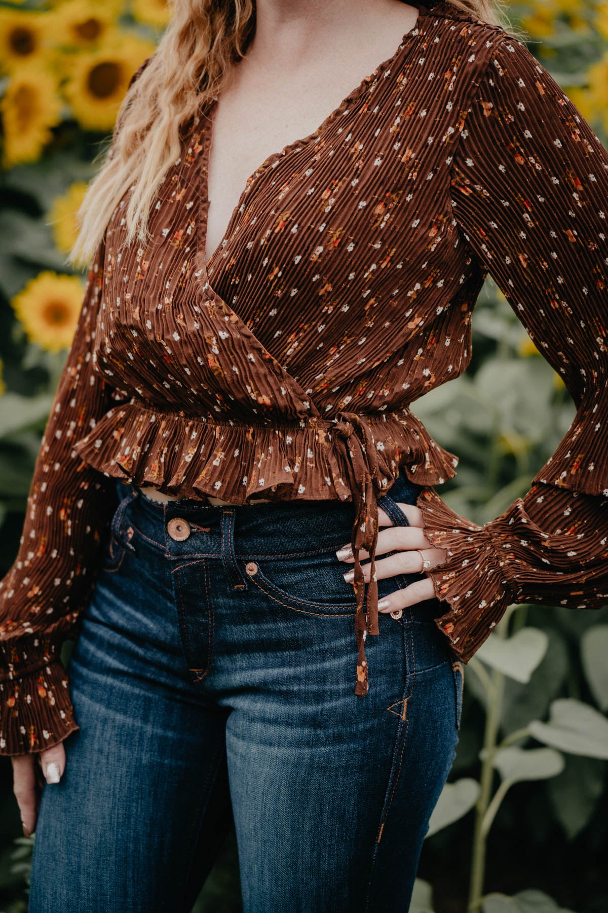 'Colts Crossing' Floral Printed Wrap Blouse with Ruffle Details (S-L)