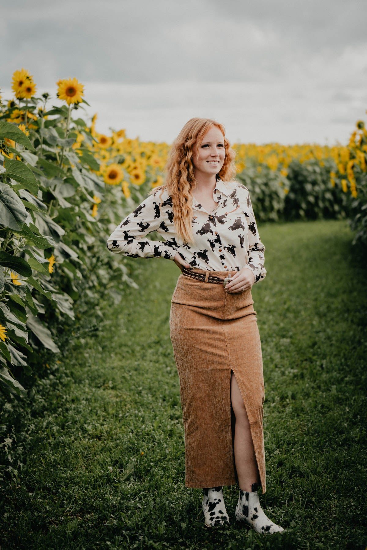 'Lawless River' Tan Corduroy Midi Skirt (S-L)