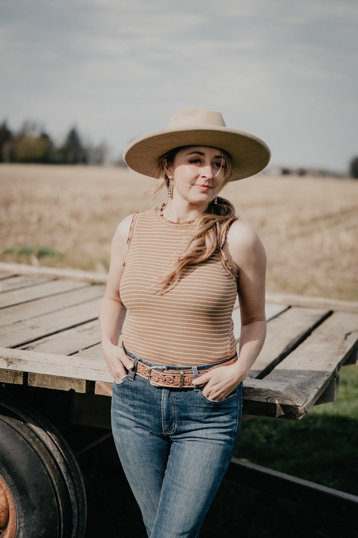 'Oaklee' Striped Fitted Sleeveless Top (S - L)